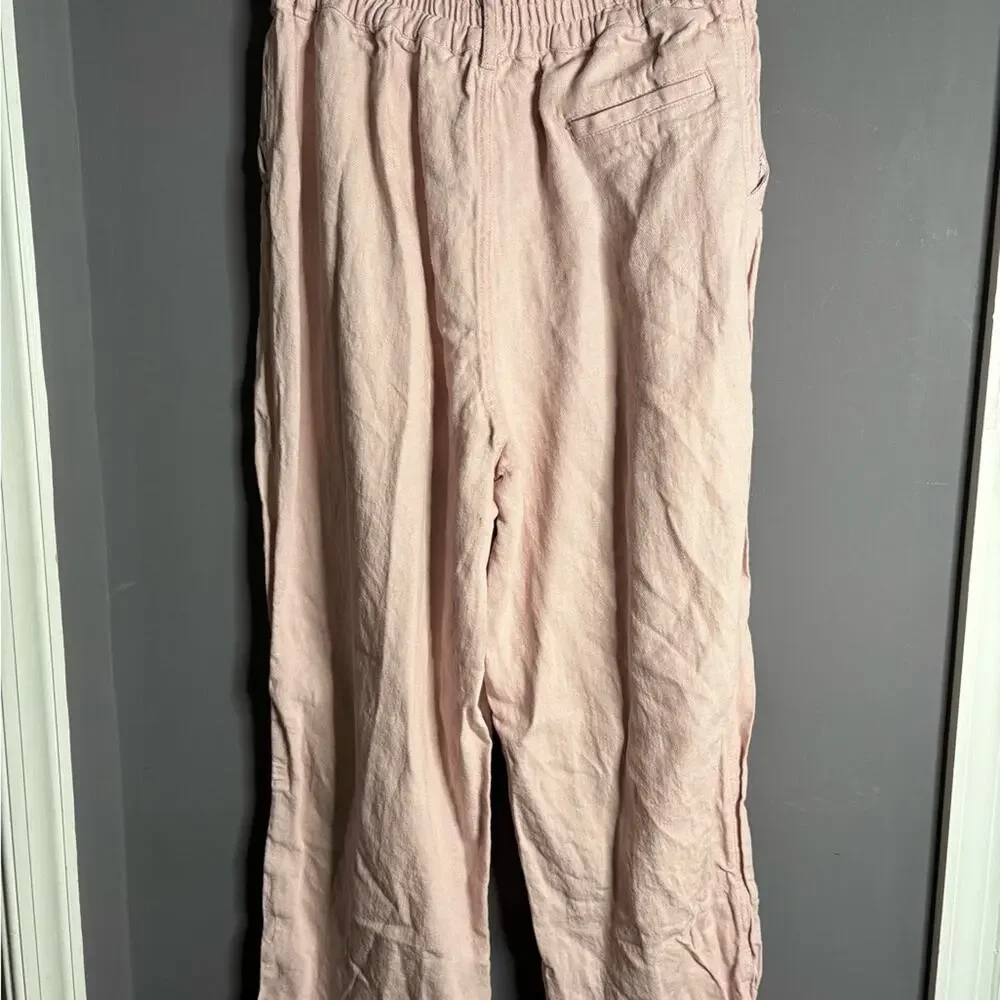 Zara Pink Linen Blend Straight Leg Relaxed Fit Pants Large